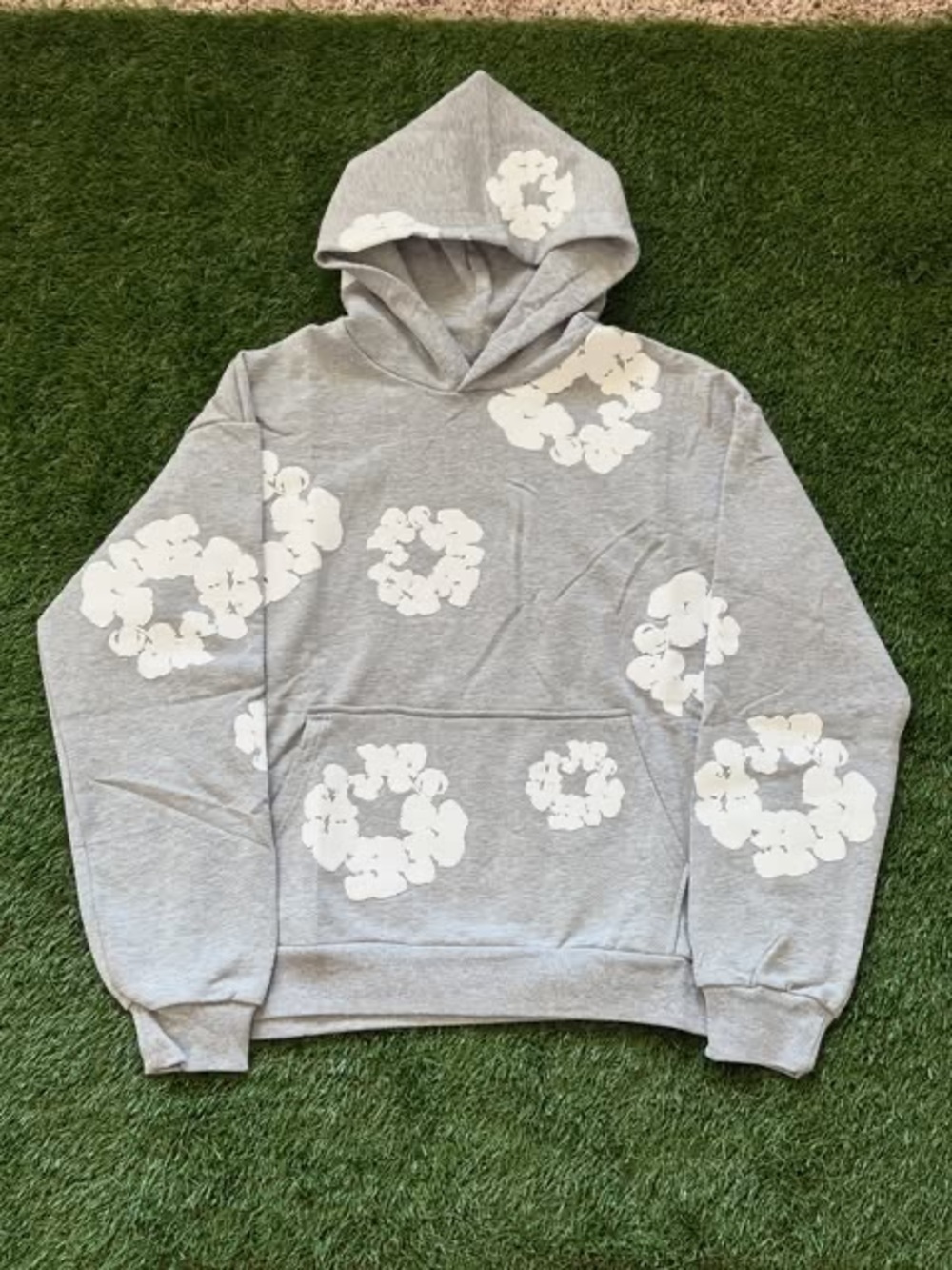 White On Gray Denim Tears Hoodie